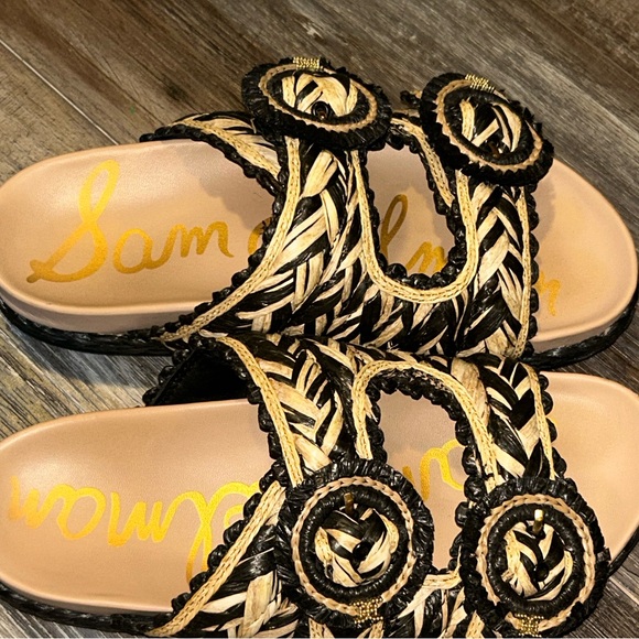 Sam Edelman Reina Black Natural Raffia Slide Sandal 7 S21 - Picture 5 of 7